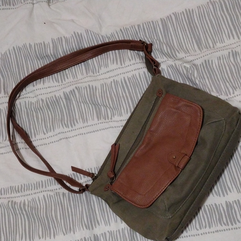 Dark green, brown leather purse